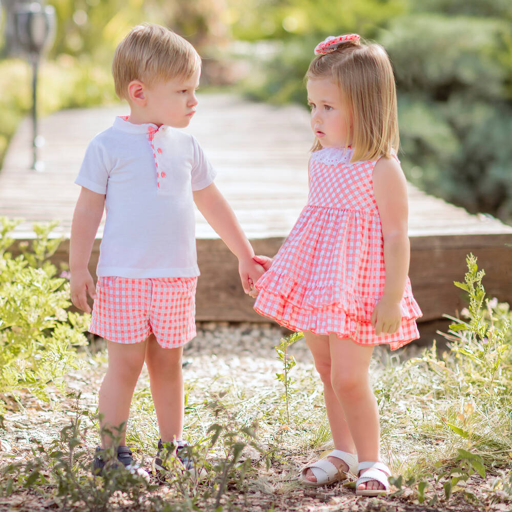 Miranda-Boys Pink Gingham Cotton Shorts Set | Childrensalon Outlet
