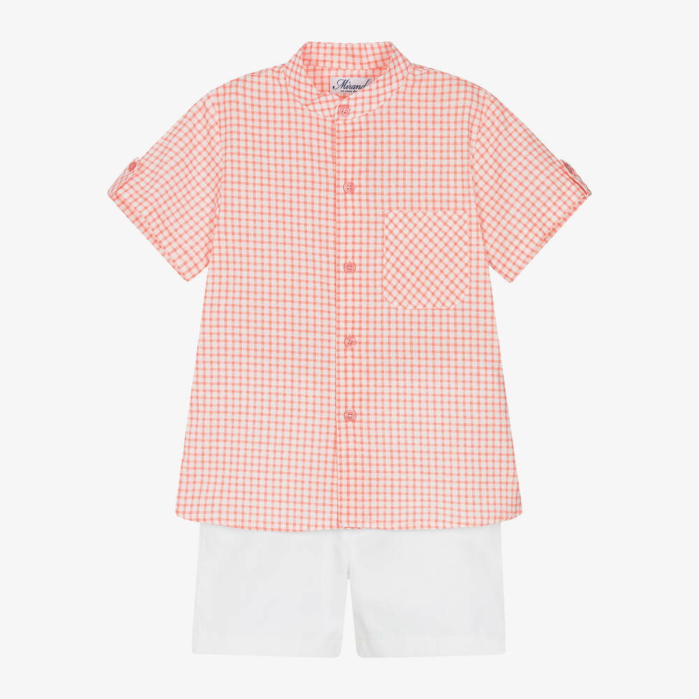 Miranda-Boys Pink & White Check Shorts Set | Childrensalon Outlet