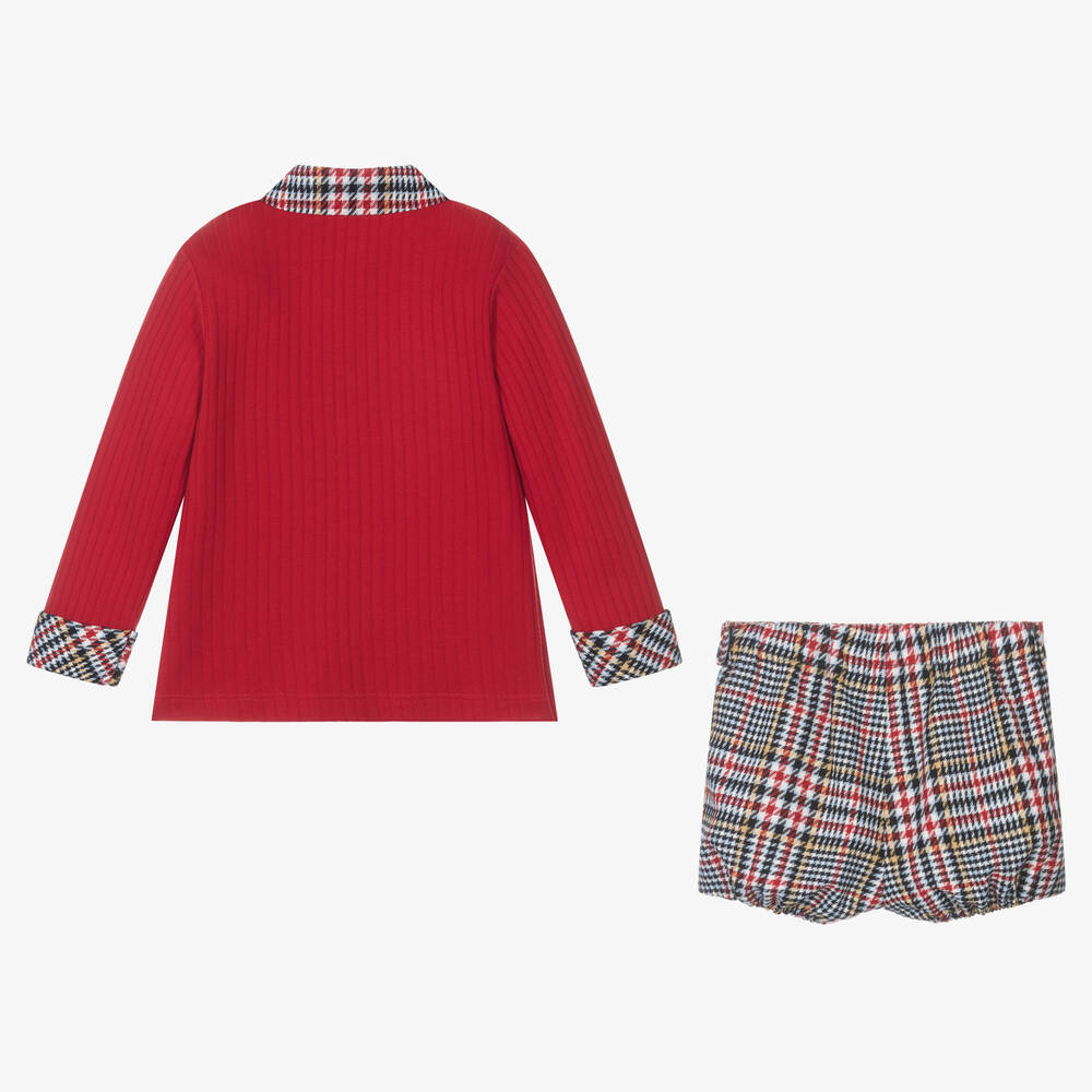 Miranda-Boys Red & Blue Houndstooth Shorts Set | Childrensalon Outlet