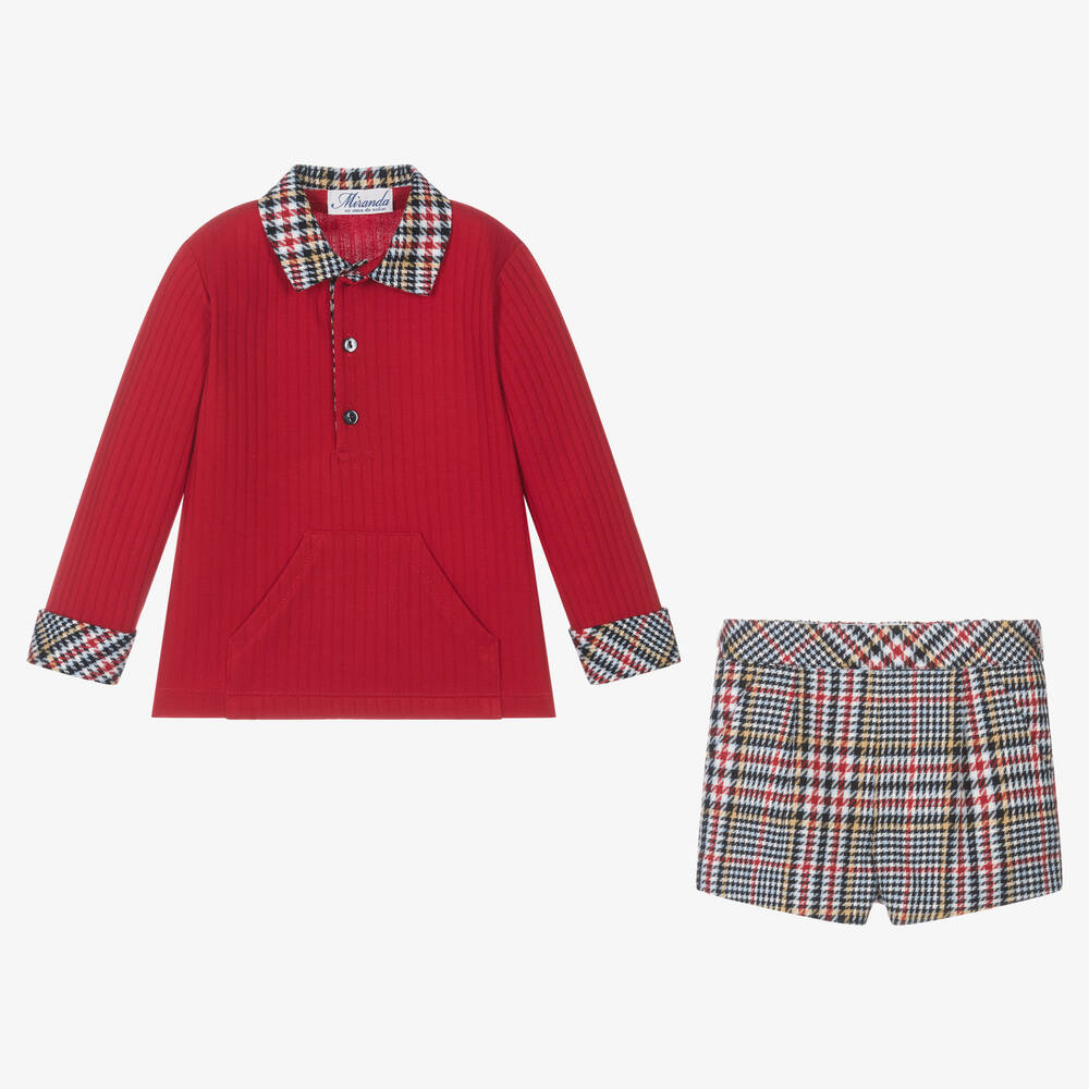 Miranda-Boys Red & Blue Houndstooth Shorts Set | Childrensalon Outlet