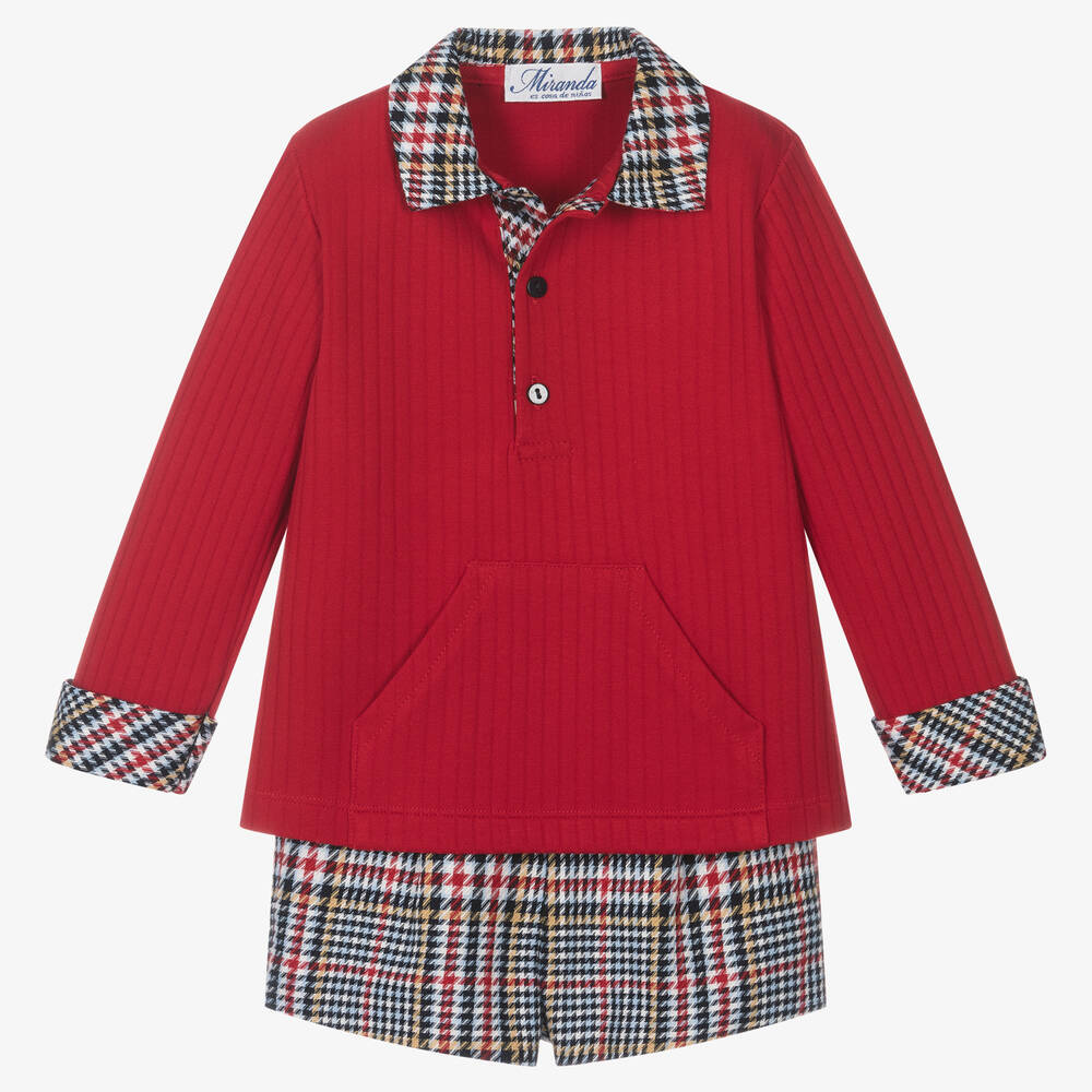 Miranda - Красный топ и шорты в клетку для мальчиков | Childrensalon