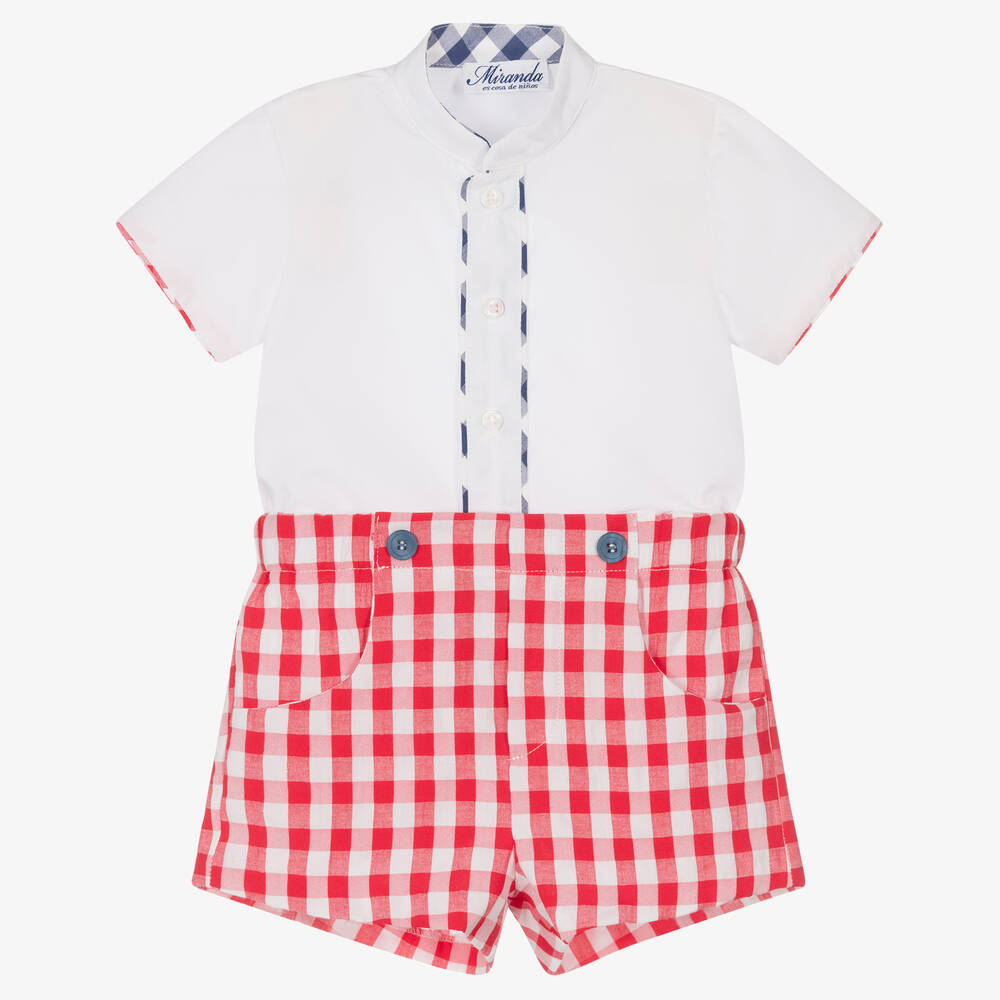 Miranda-Boys Red Gingham Cotton Shorts Set | Childrensalon Outlet