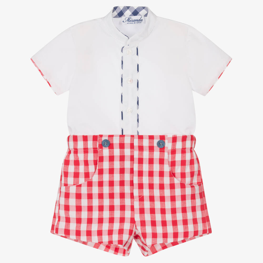 Miranda - Rotes Vichykaro-Baumwollshorts-Set | Childrensalon