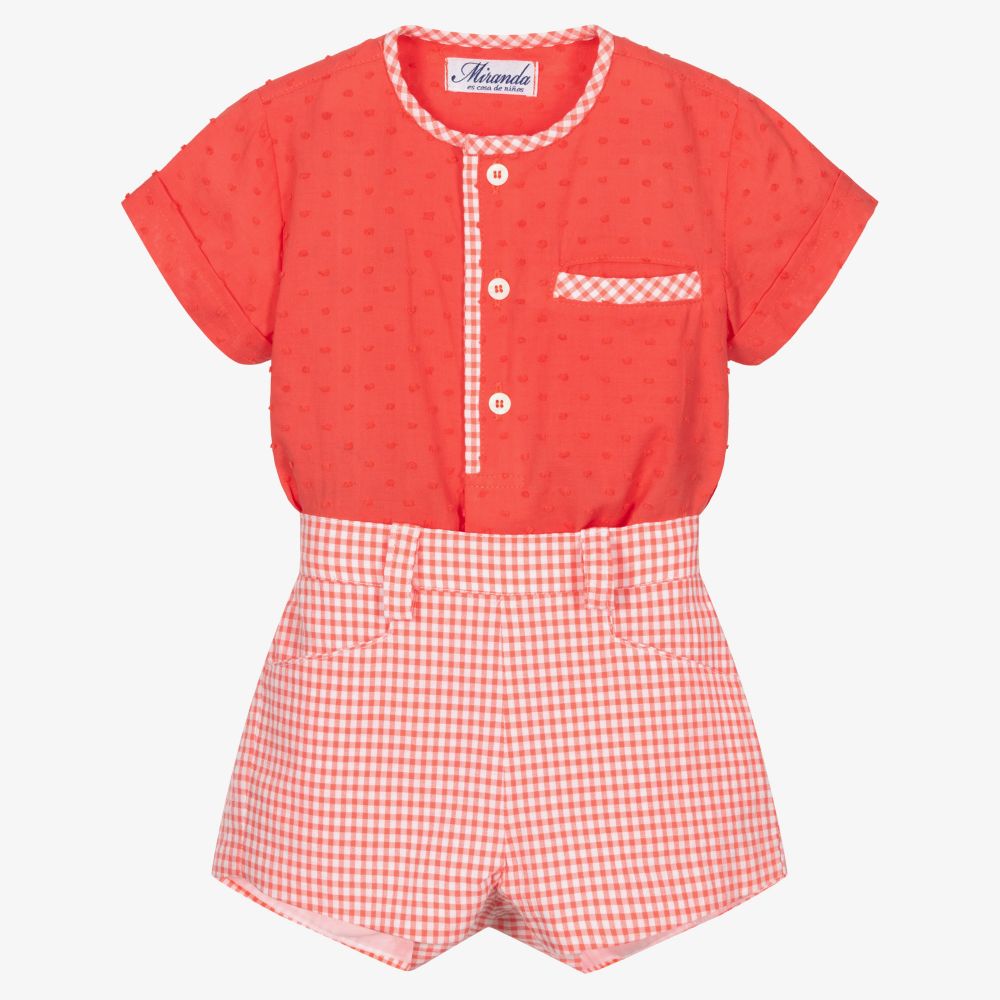 Miranda - Красный топ и шорты в мелкую клетку для мальчиков | Childrensalon