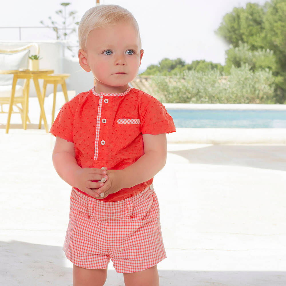ميراندا-طقم شورت قطن لون أحمر للأولاد | Childrensalon Outlet