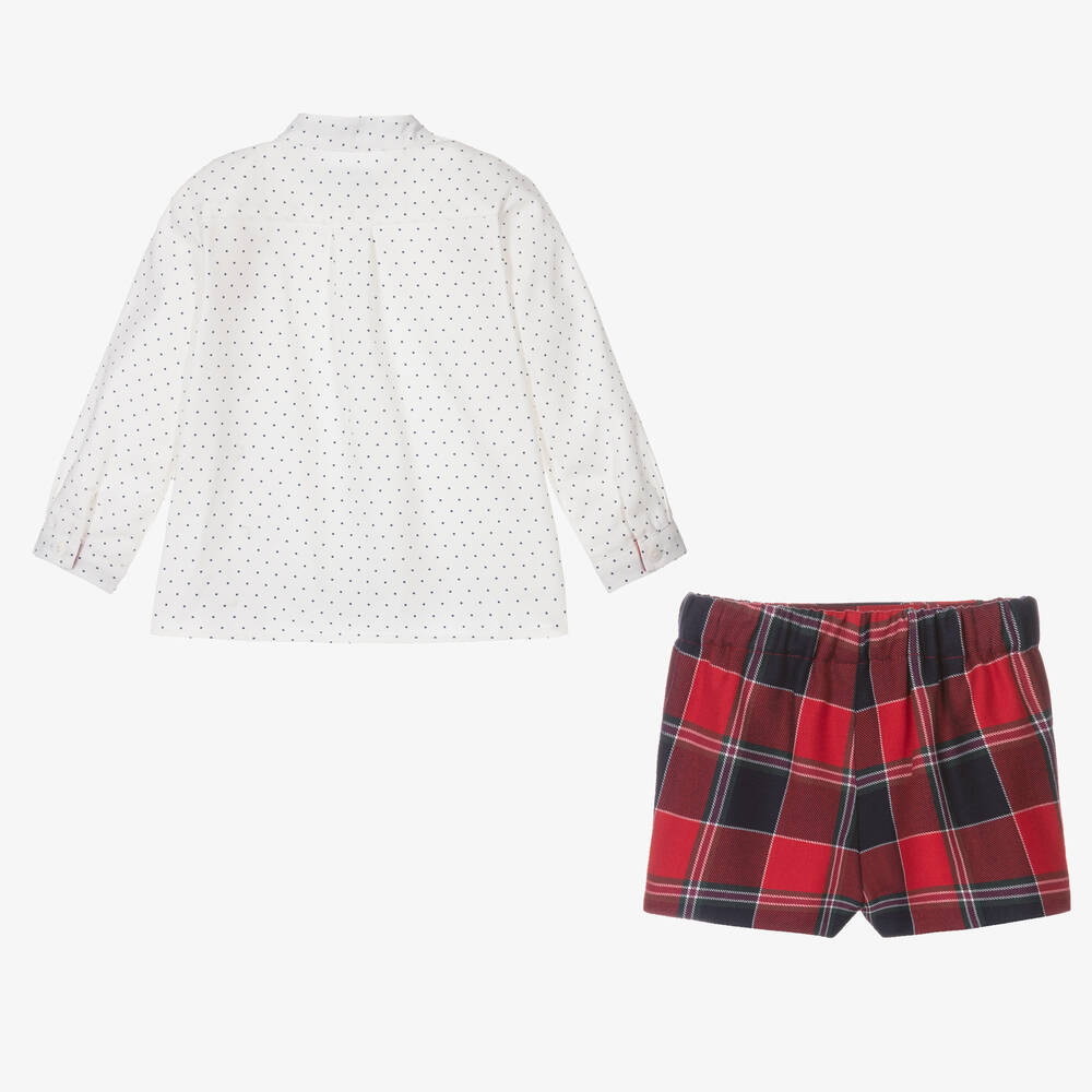 ميراندا-طقم شورت مزيج قطن تارتان لون أحمر أطفال ولادي | Childrensalon Outlet