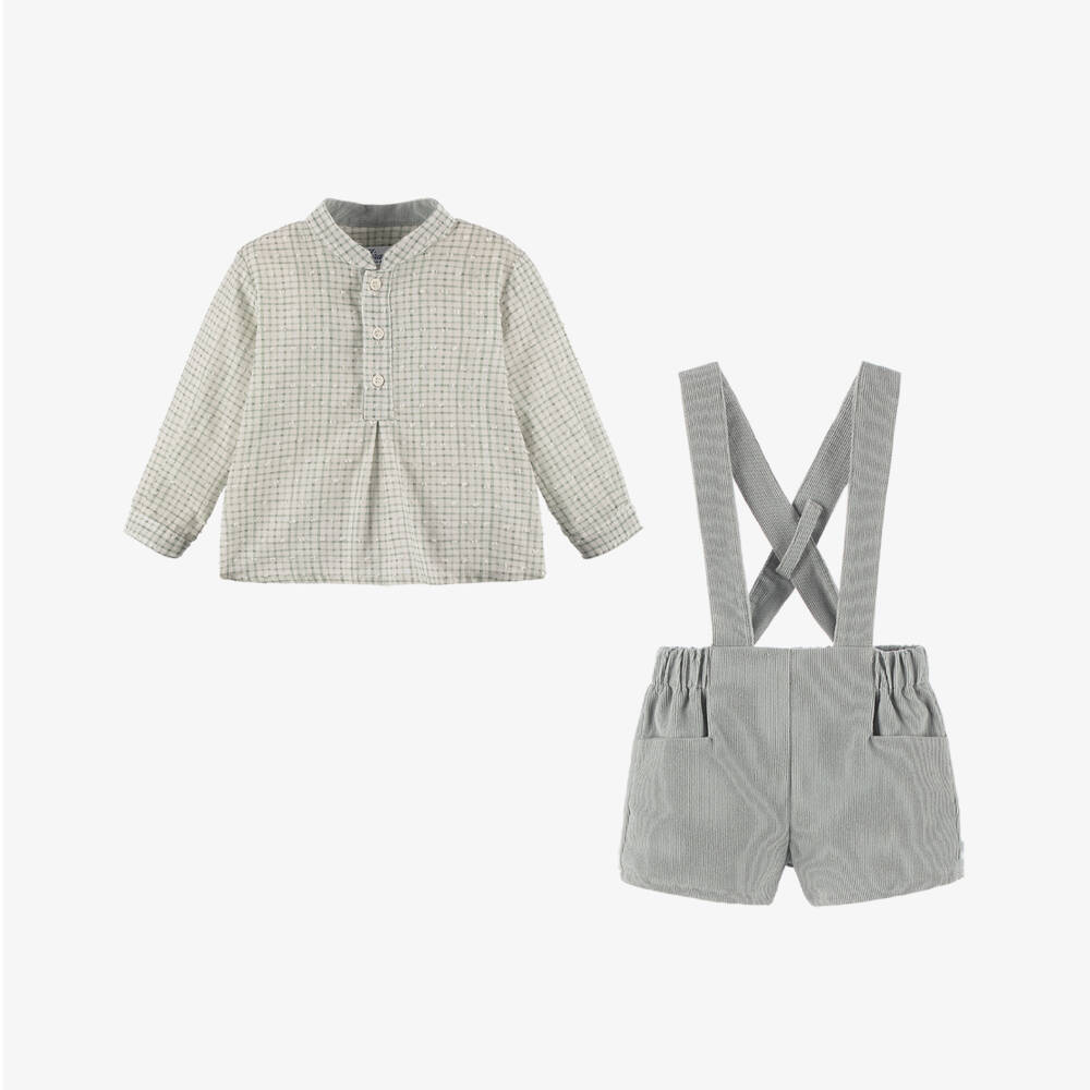 Miranda-Boys Sage Green Needlecord Shorts Set | Childrensalon Outlet