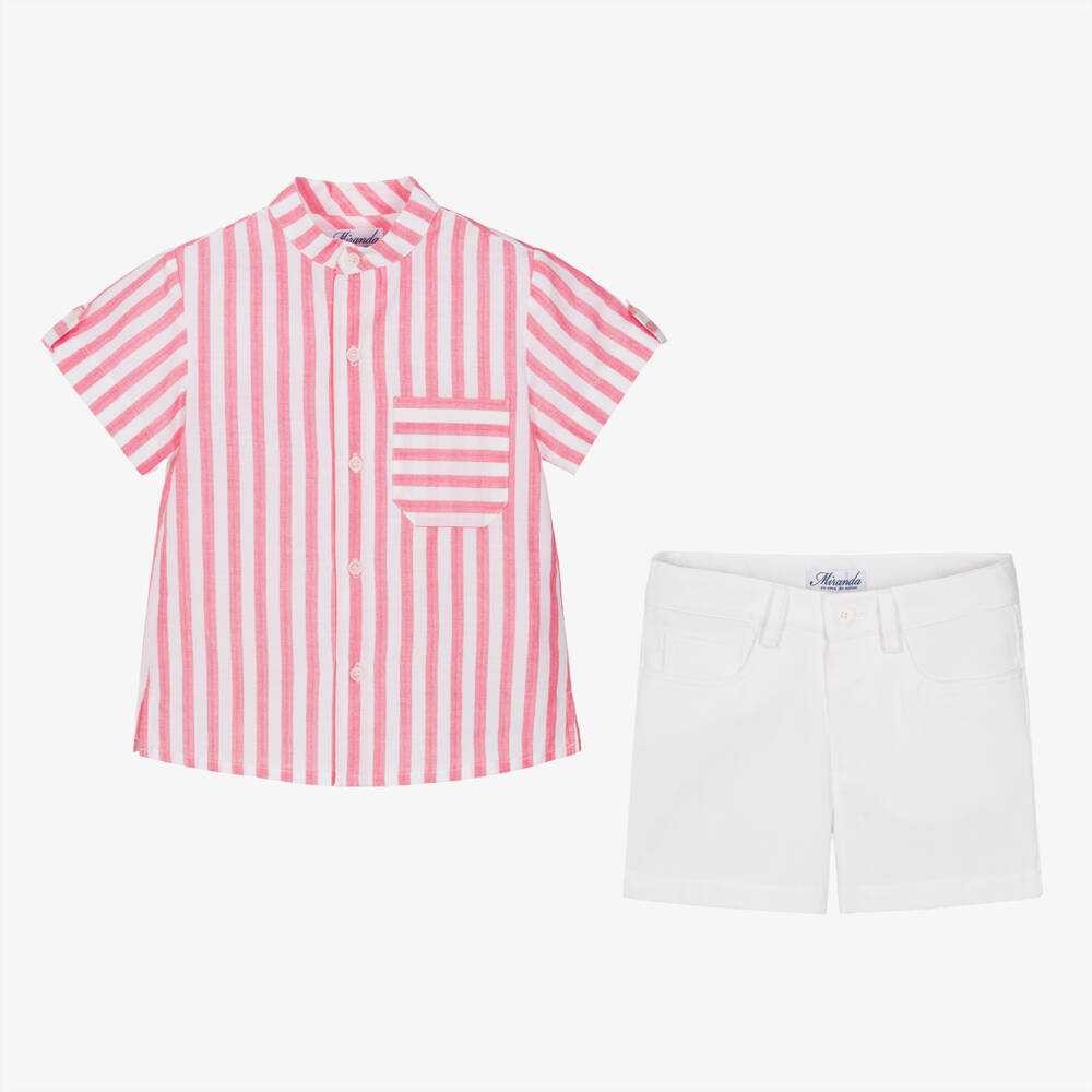 Miranda-Boys Striped Crimson Short Ensemble | Childrensalon Outlet