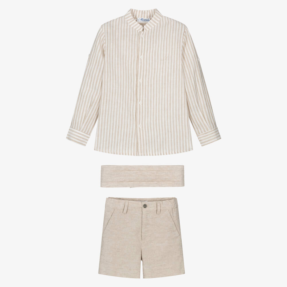 Miranda-Boys Tan Cotton & Linen Ensemble | Childrensalon Outlet