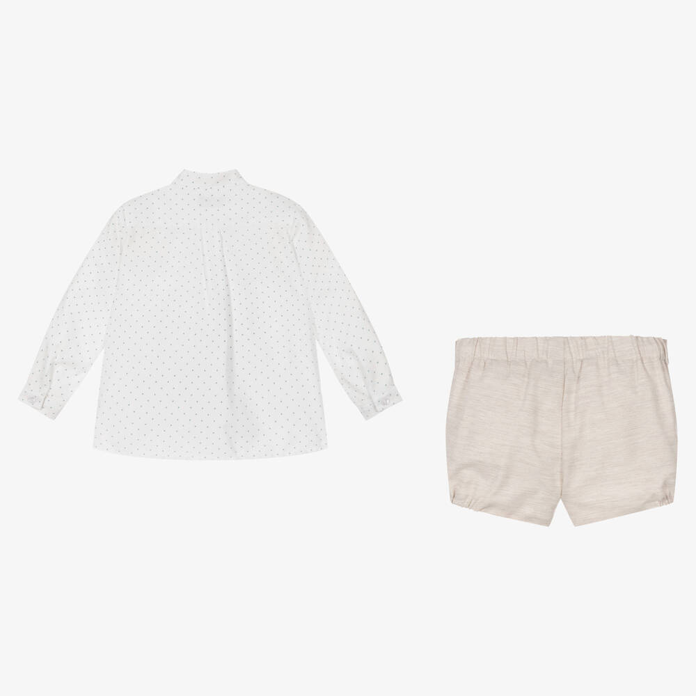 Miranda-Белая рубашка в горошек и бежевые шорты | Childrensalon Outlet