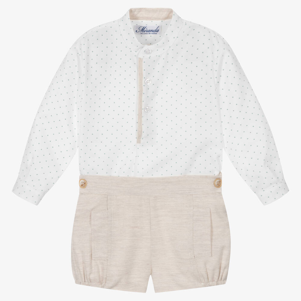 Miranda - Белая рубашка в горошек и бежевые шорты | Childrensalon
