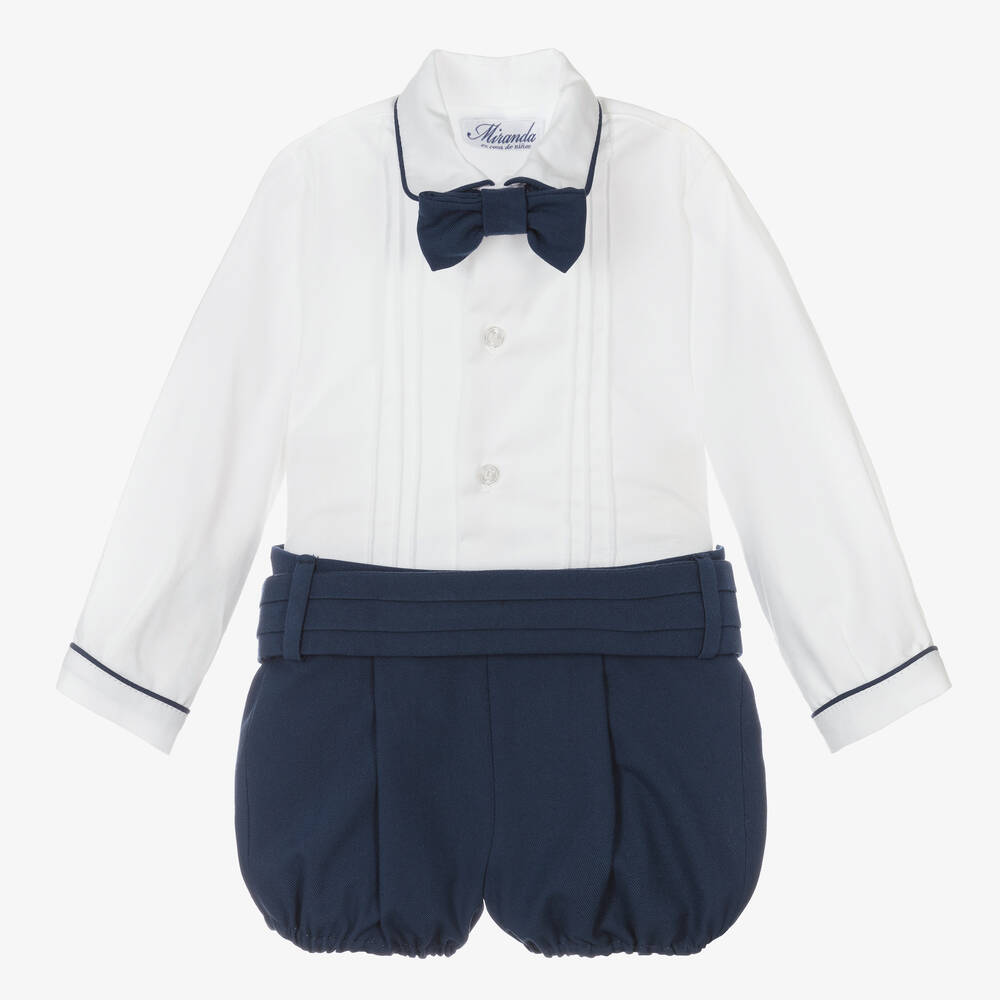 Miranda - Baumwoll-Top & Shorts Set Weiß/Blau | Childrensalon