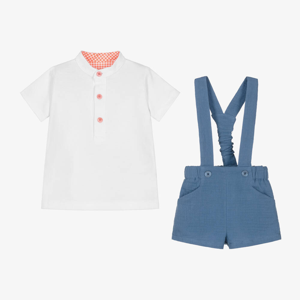 Miranda-طقم شورت أطفال ولادي قطن لون أبيض وأزرق | Childrensalon Outlet