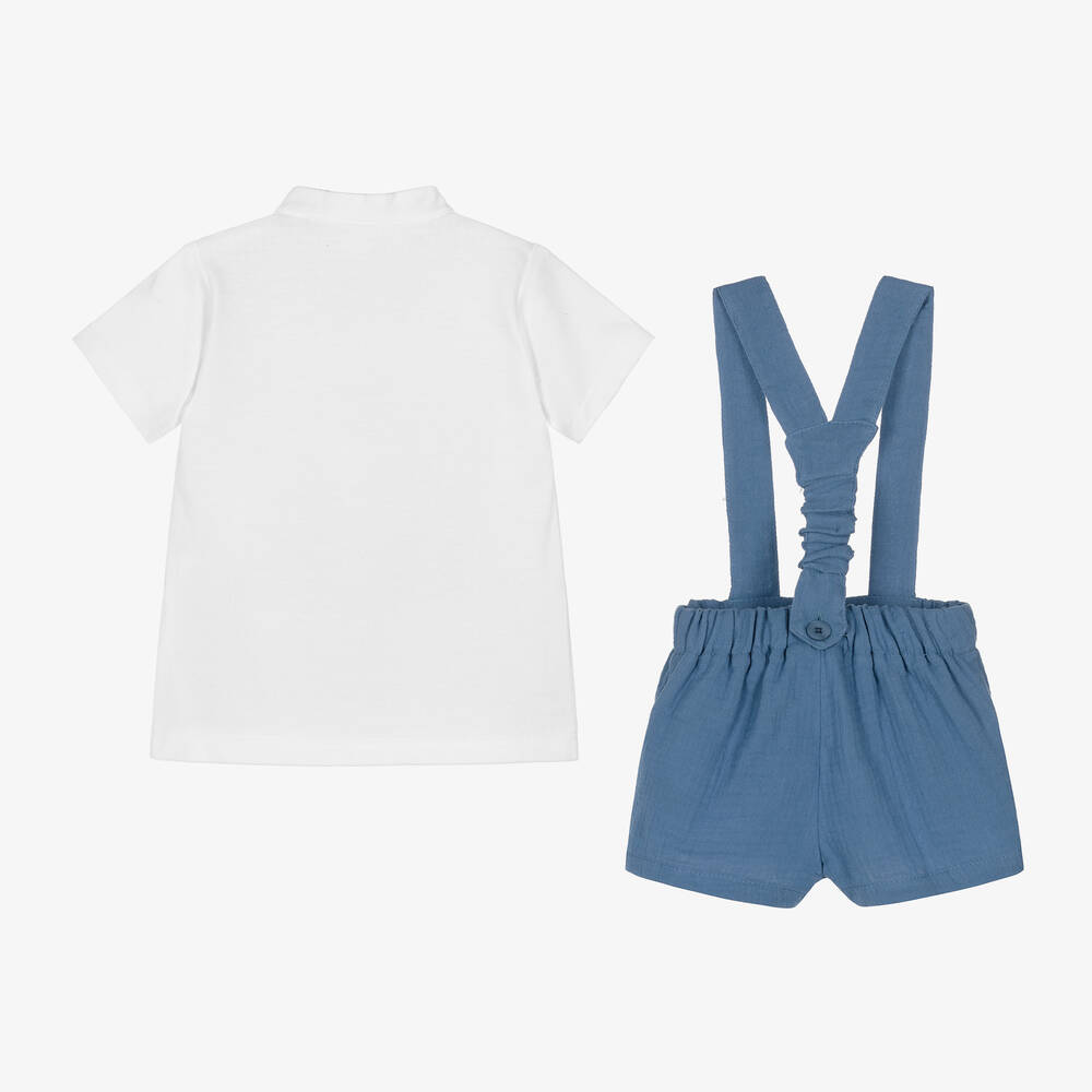 Miranda-طقم شورت أطفال ولادي قطن لون أبيض وأزرق | Childrensalon Outlet