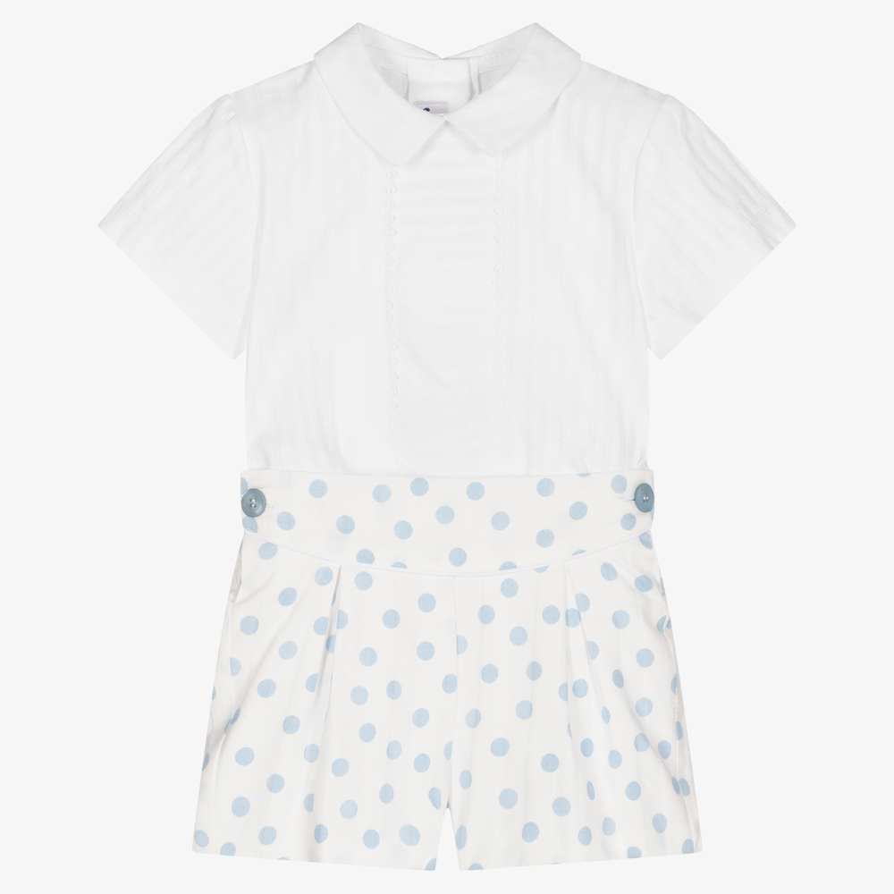 Miranda - Boys White & Blue Shorts Set | Childrensalon