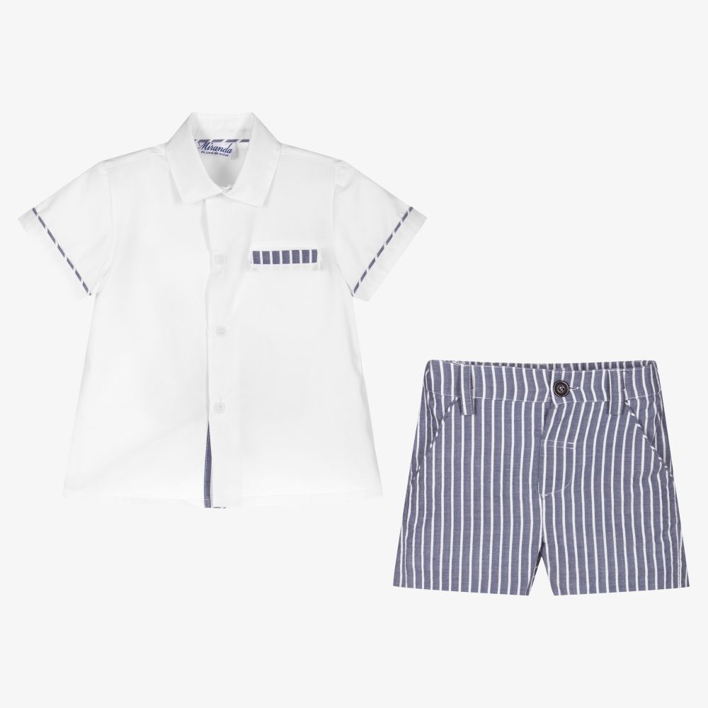 Miranda-Boys White & Blue Shorts Set | Childrensalon Outlet