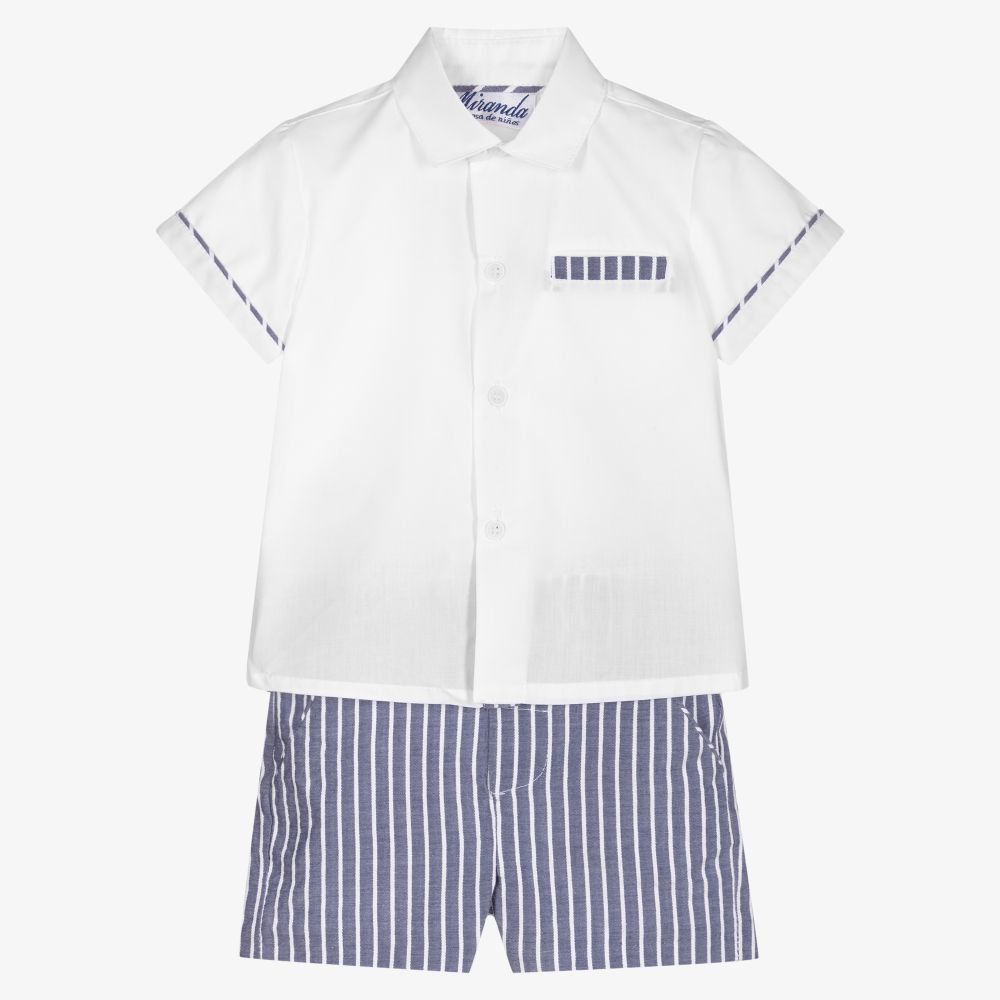 Miranda - Boys White & Blue Shorts Set | Childrensalon