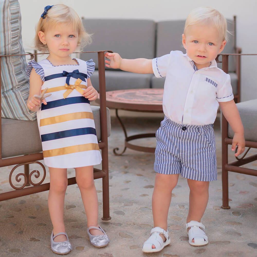 Miranda-Boys White & Blue Shorts Set | Childrensalon Outlet