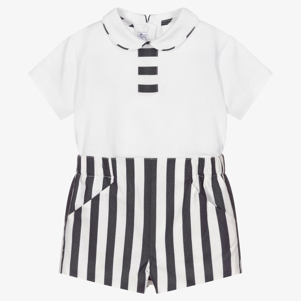 Miranda-Boys White & Blue Shorts Set | Childrensalon Outlet
