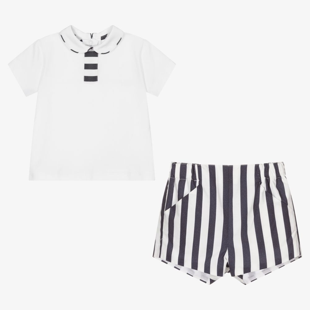 Miranda-Boys White & Blue Shorts Set | Childrensalon Outlet