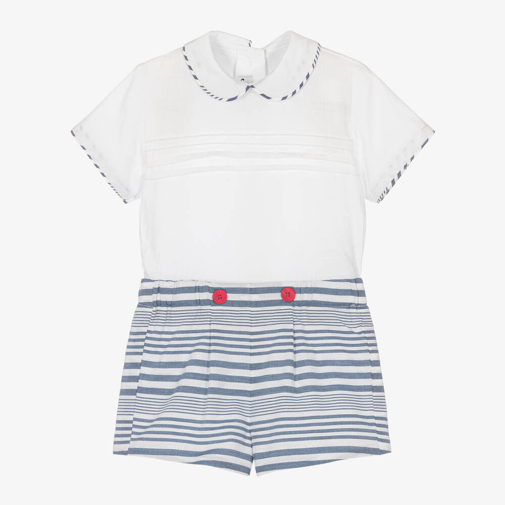 Miranda - Белая рубашка и шорты в голубую полоску | Childrensalon
