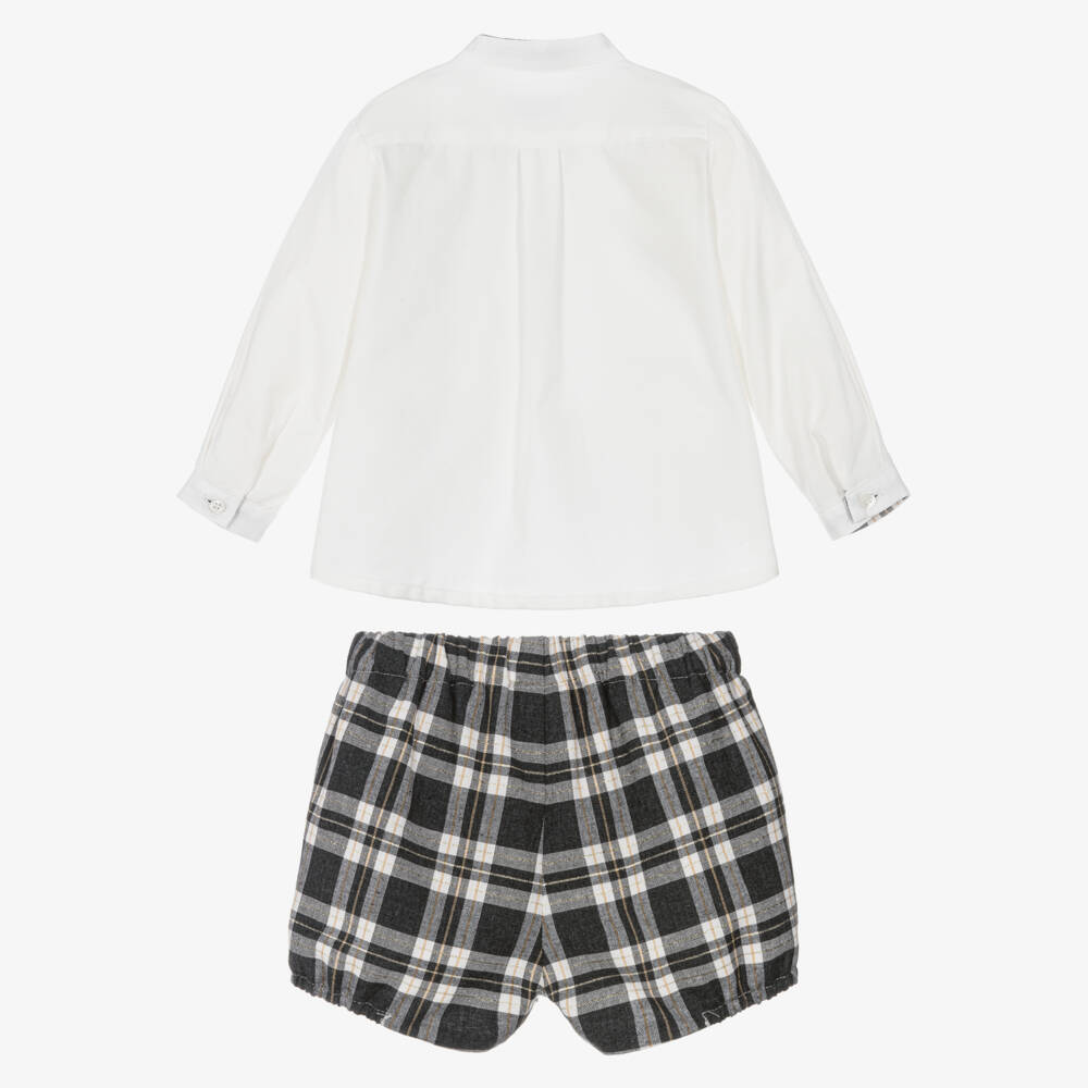 Miranda-Boys White & Grey Tartan Shorts Set | Childrensalon Outlet