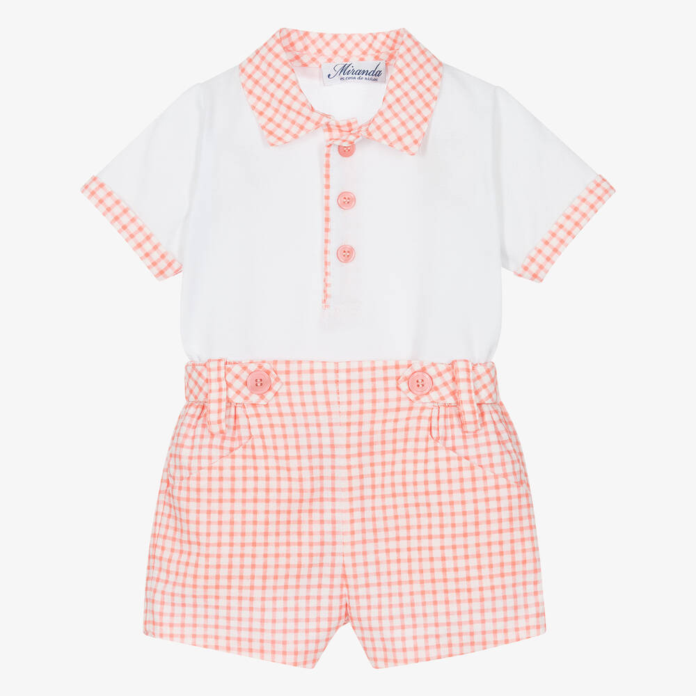 Miranda-Boys White & Pink Cotton Shorts Set | Childrensalon Outlet