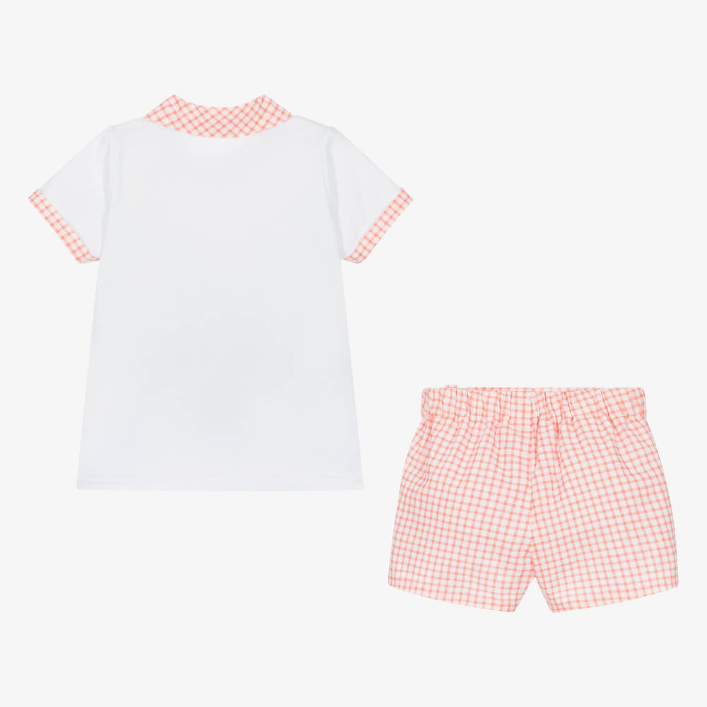 Miranda-Boys White & Pink Cotton Shorts Set | Childrensalon Outlet