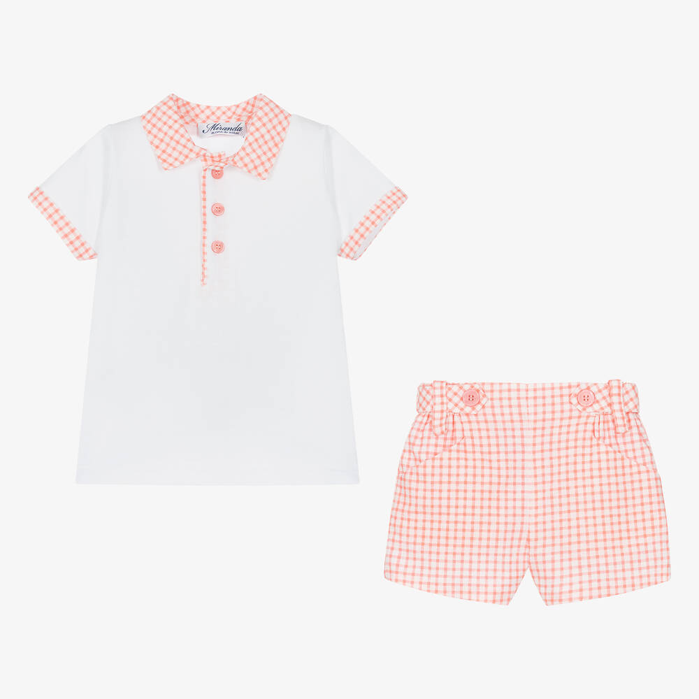 Miranda-Boys White & Pink Cotton Shorts Set | Childrensalon Outlet