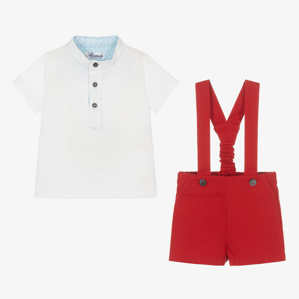 Miranda-Boys White & Red Cotton Shorts Set | Childrensalon Outlet