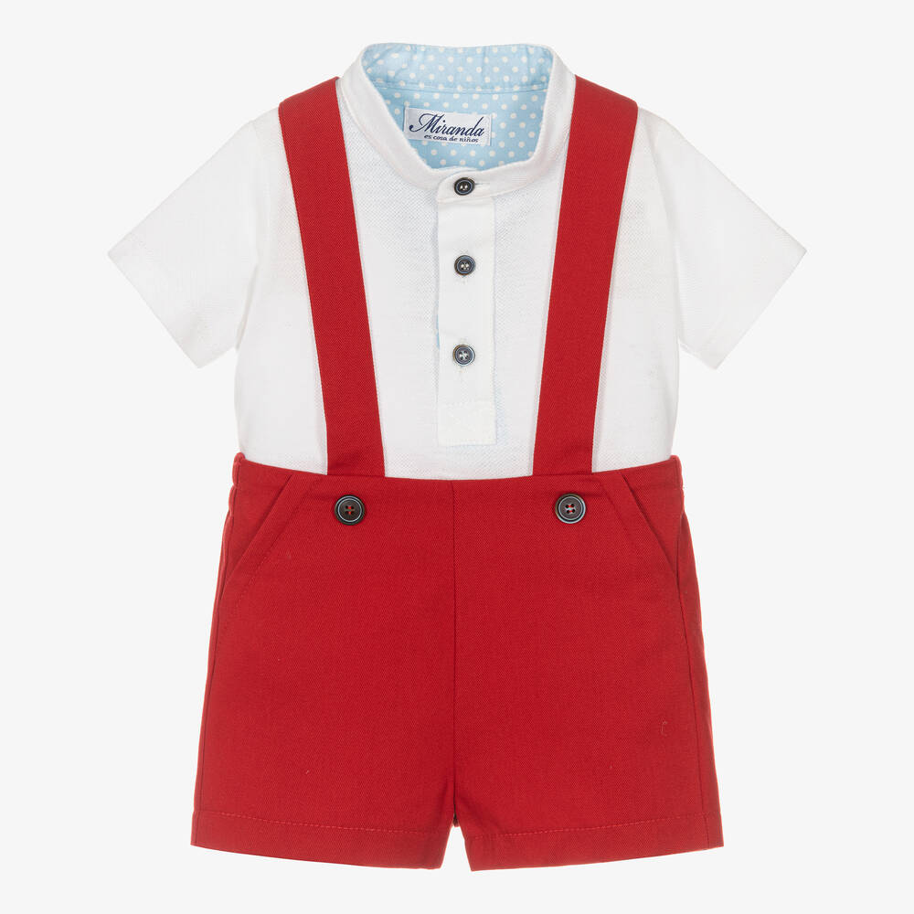 Miranda - Boys White & Red Cotton Shorts Set | Childrensalon