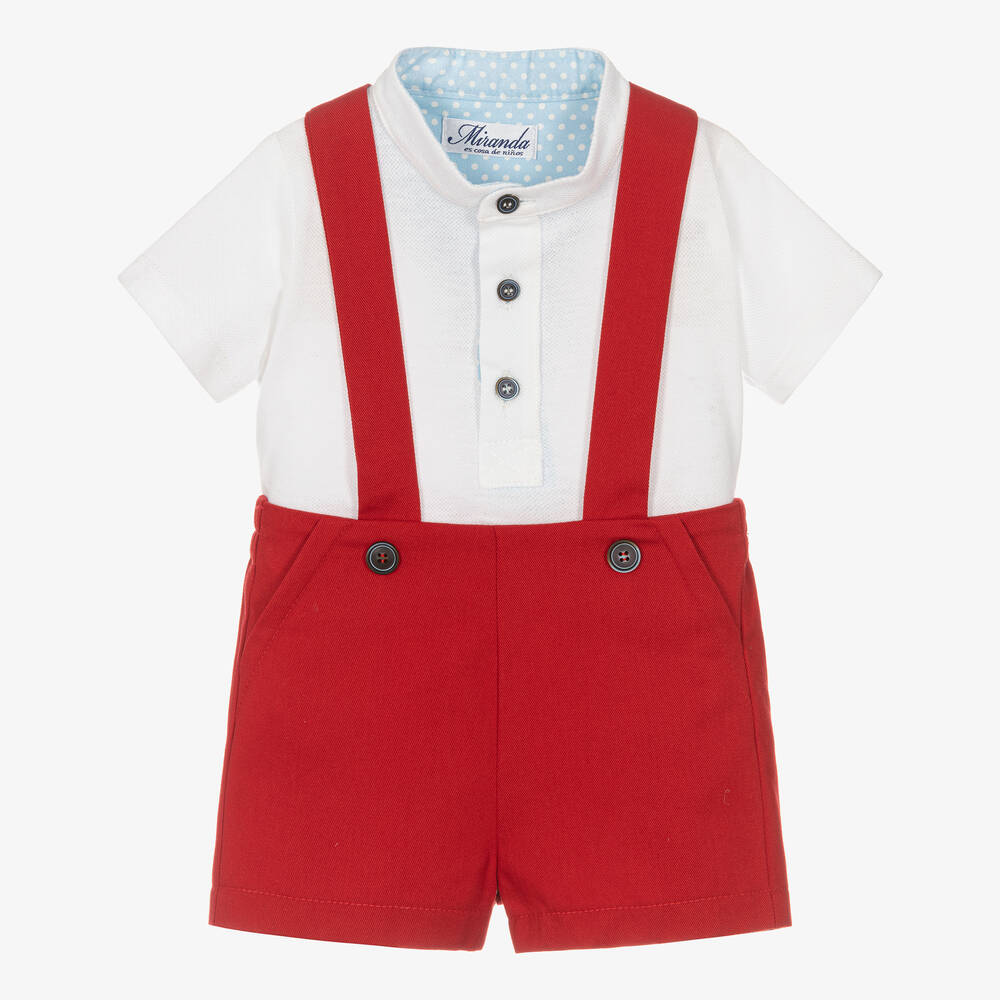 Miranda - Ensemble short coton blanc et rouge | Childrensalon