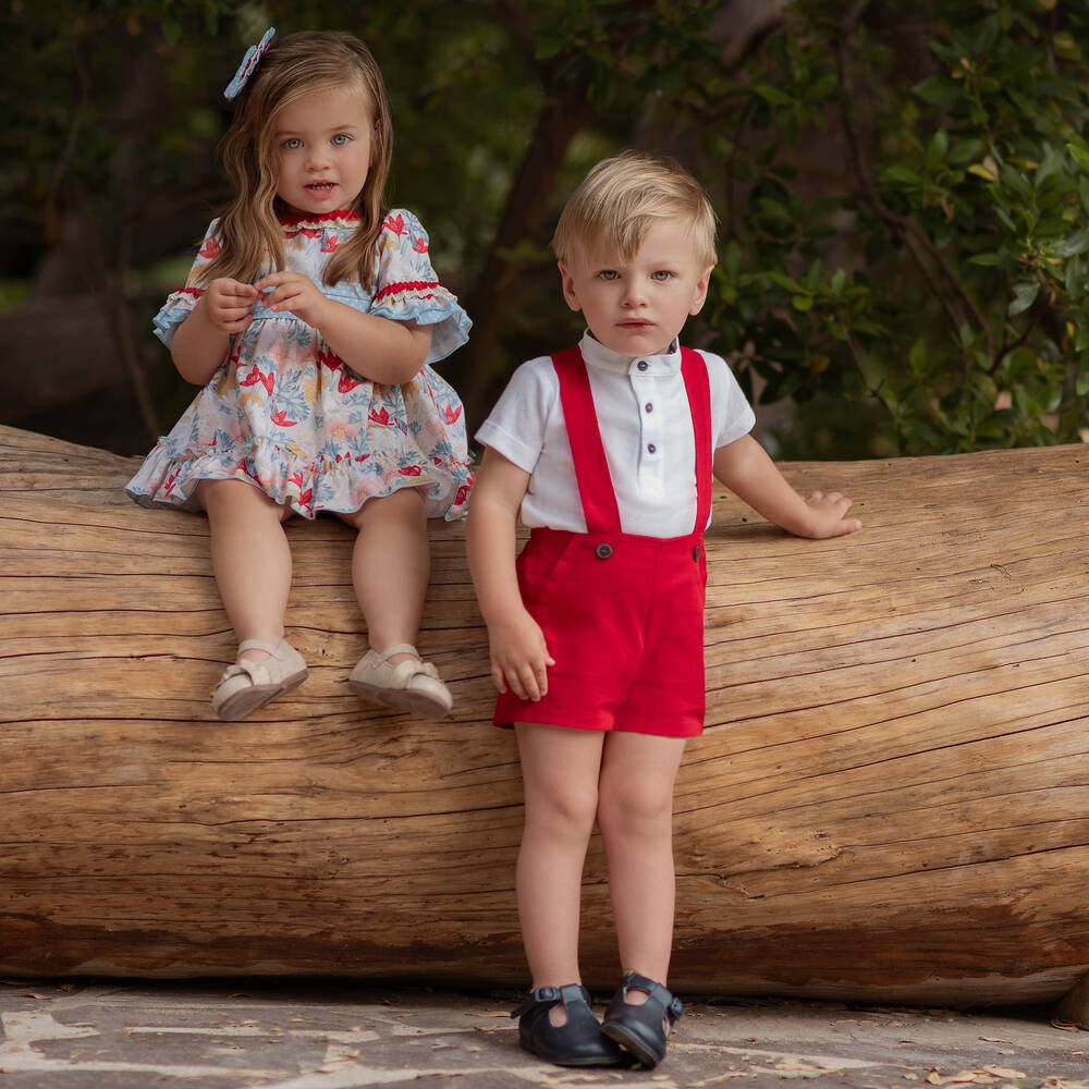 Miranda-Boys White & Red Cotton Shorts Set | Childrensalon Outlet