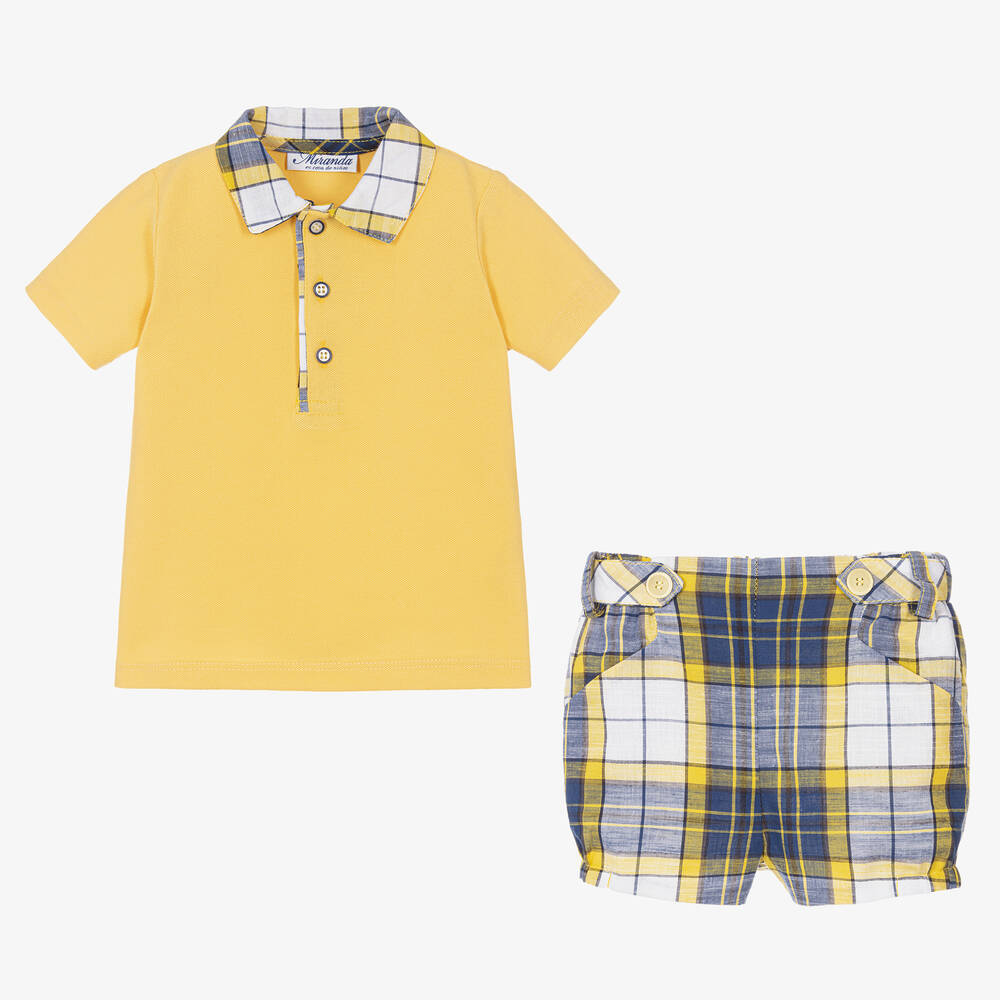 Miranda-Boys Yellow Check Cotton Shorts Set | Childrensalon Outlet