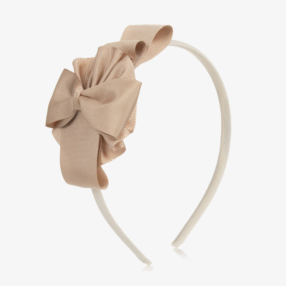 Miranda - Girls Beige Bow Hairband | Childrensalon