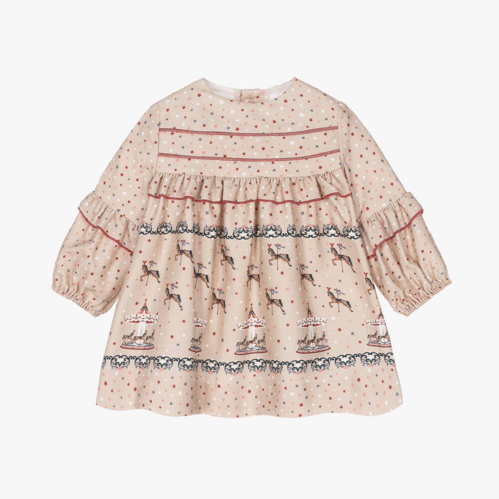 Miranda-Girls Beige Dress with Starry Whimsy | Childrensalon Outlet