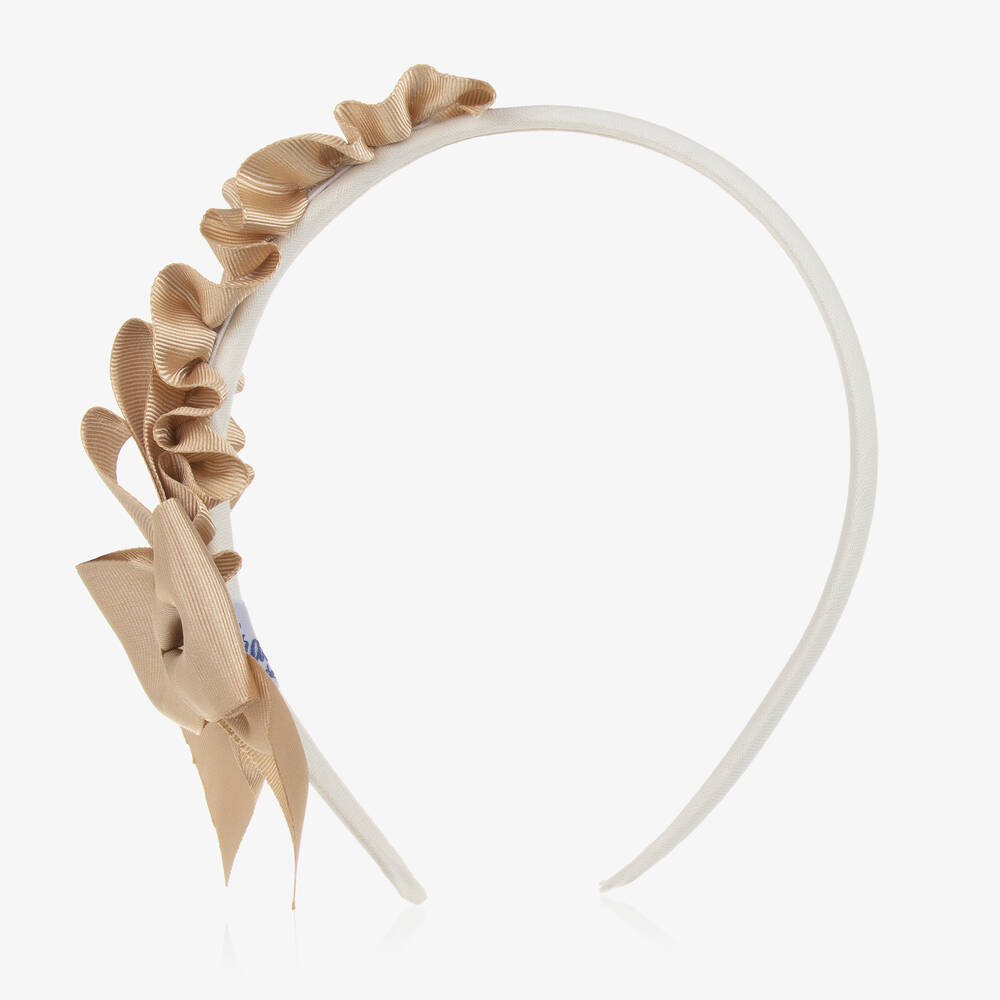 Miranda-Girls Beige Gold Grosgrain Ribbon Hairband | Childrensalon Outlet