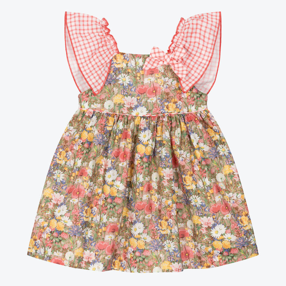 Miranda-Girls Beige & Pink Floral Cotton Dress | Childrensalon Outlet