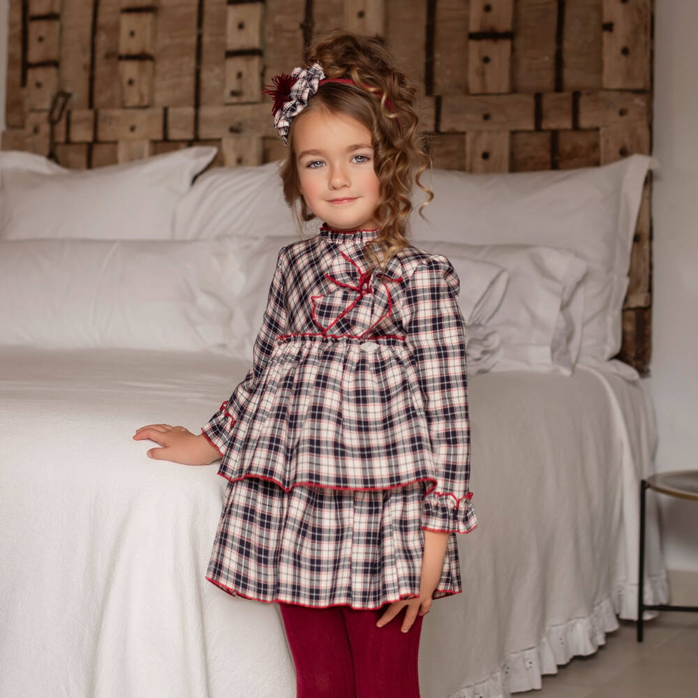 Miranda-Girls Blue Checkered Bow Dress | Childrensalon Outlet
