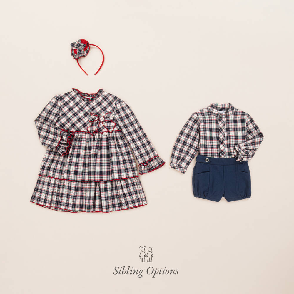 Miranda-Girls Blue Checkered Bow Dress | Childrensalon Outlet
