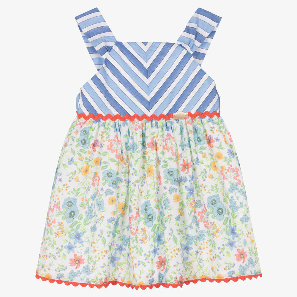 Miranda - Girls Blue Cotton Floral Dress | Childrensalon