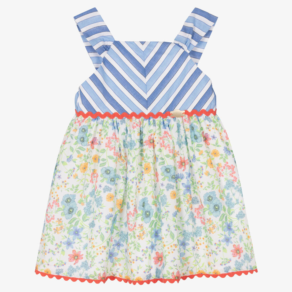 Miranda-Girls Blue Cotton Floral Dress | Childrensalon Outlet