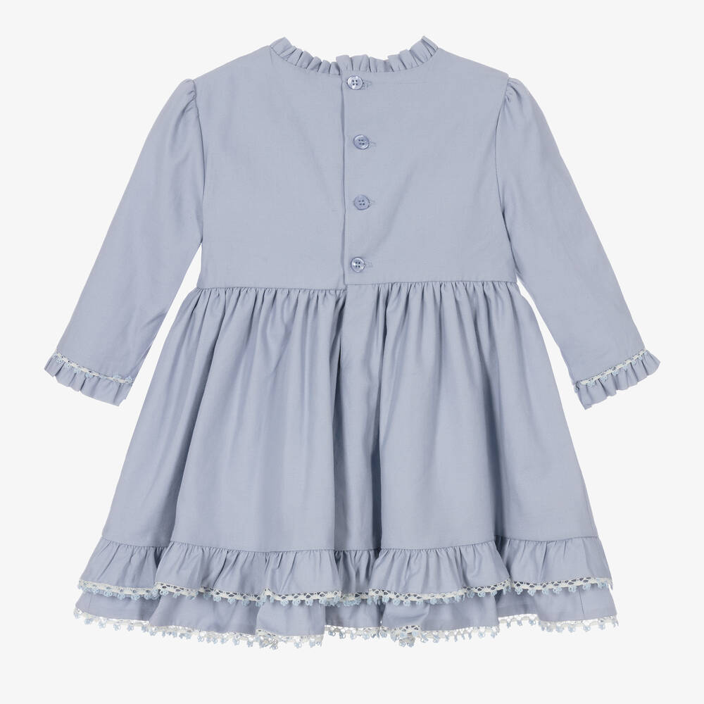 Miranda-Голубое хлопковое платье с рюшами | Childrensalon Outlet