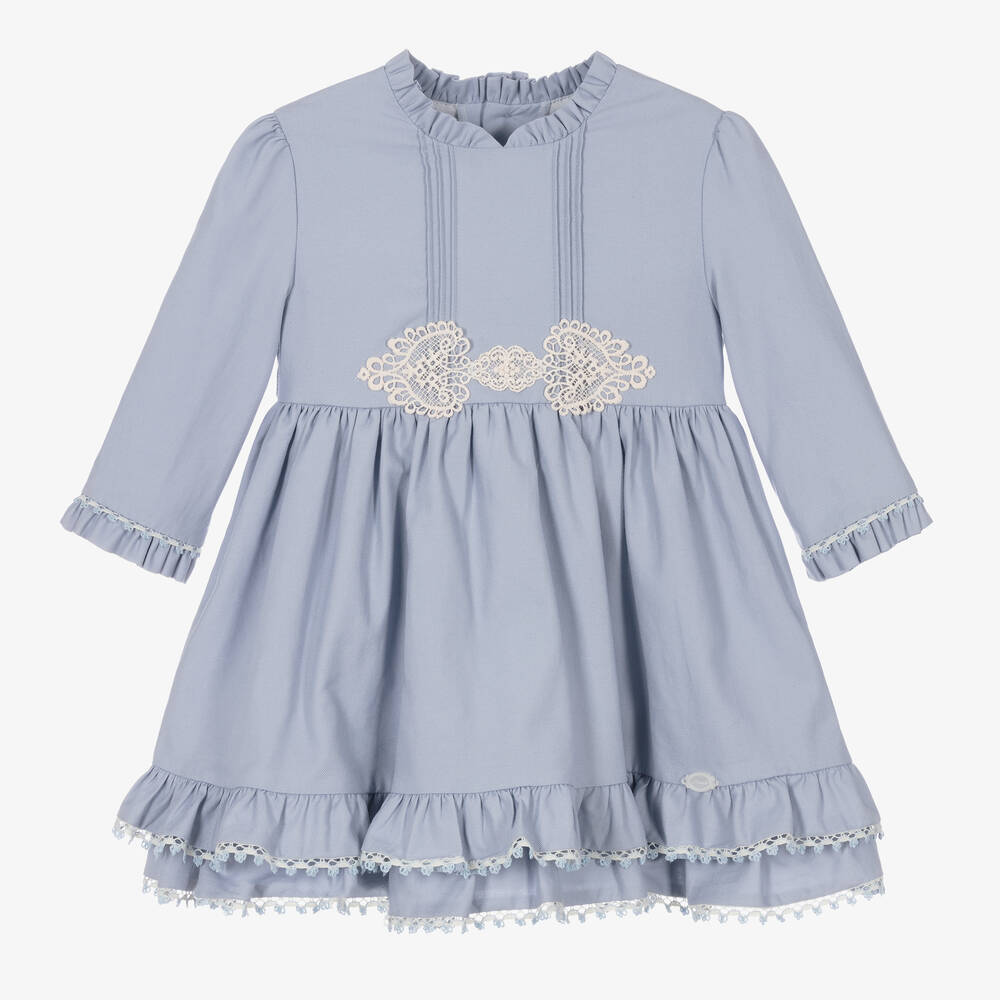 Miranda - Girls Blue Cotton Ruffle Dress | Childrensalon