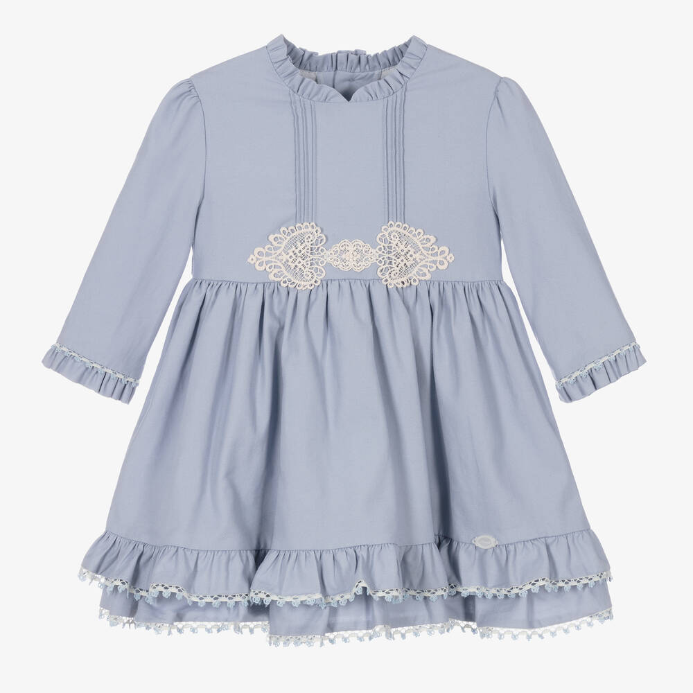 Miranda-Girls Blue Cotton Ruffle Dress | Childrensalon Outlet