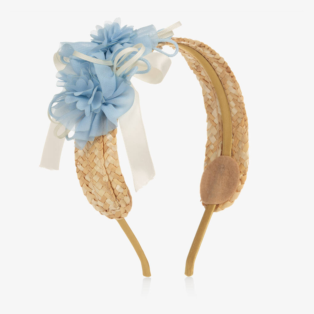 Miranda - Girls Blue Floral Straw Hairband | Childrensalon