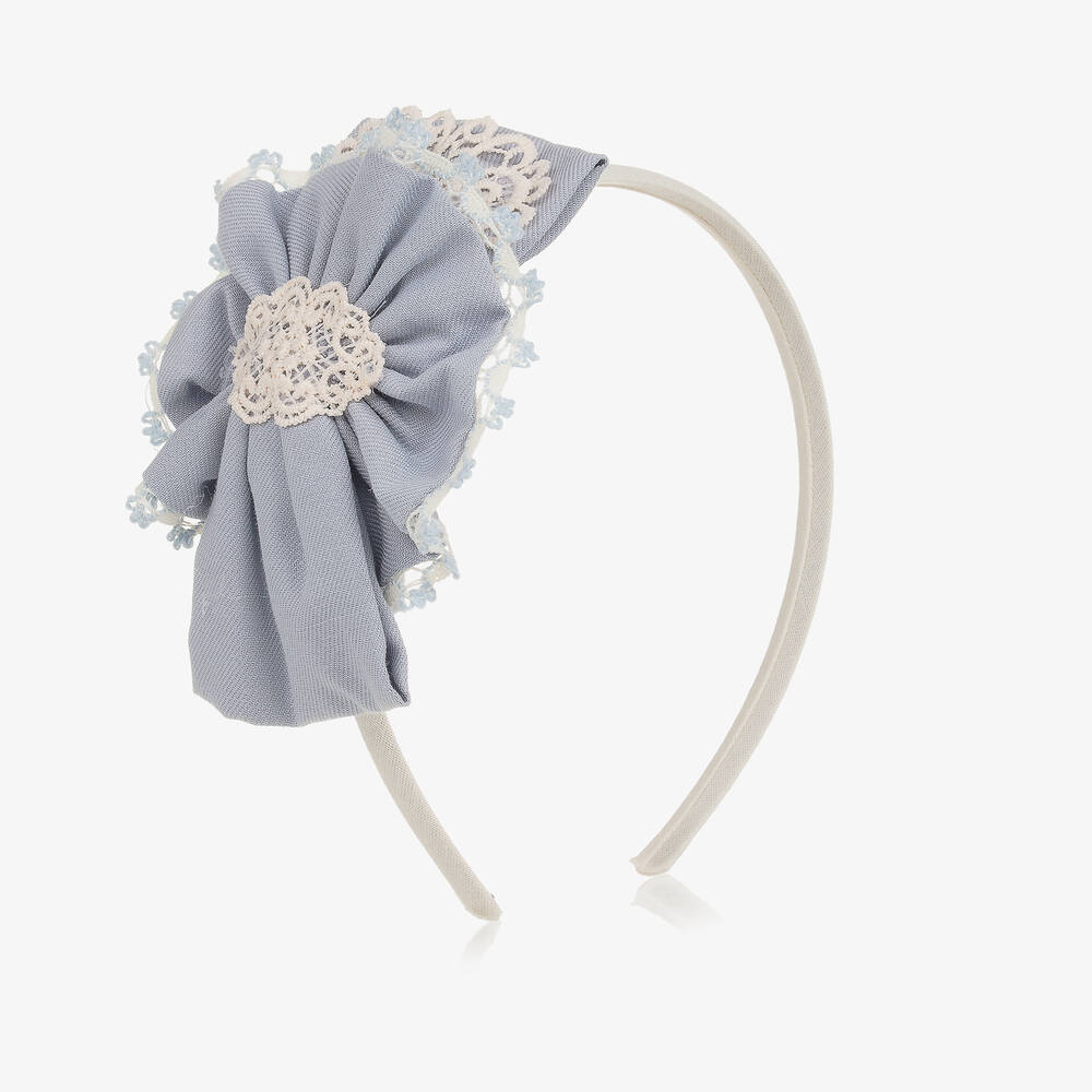 Miranda - Girls Blue & Ivory Lace Hairband | Childrensalon