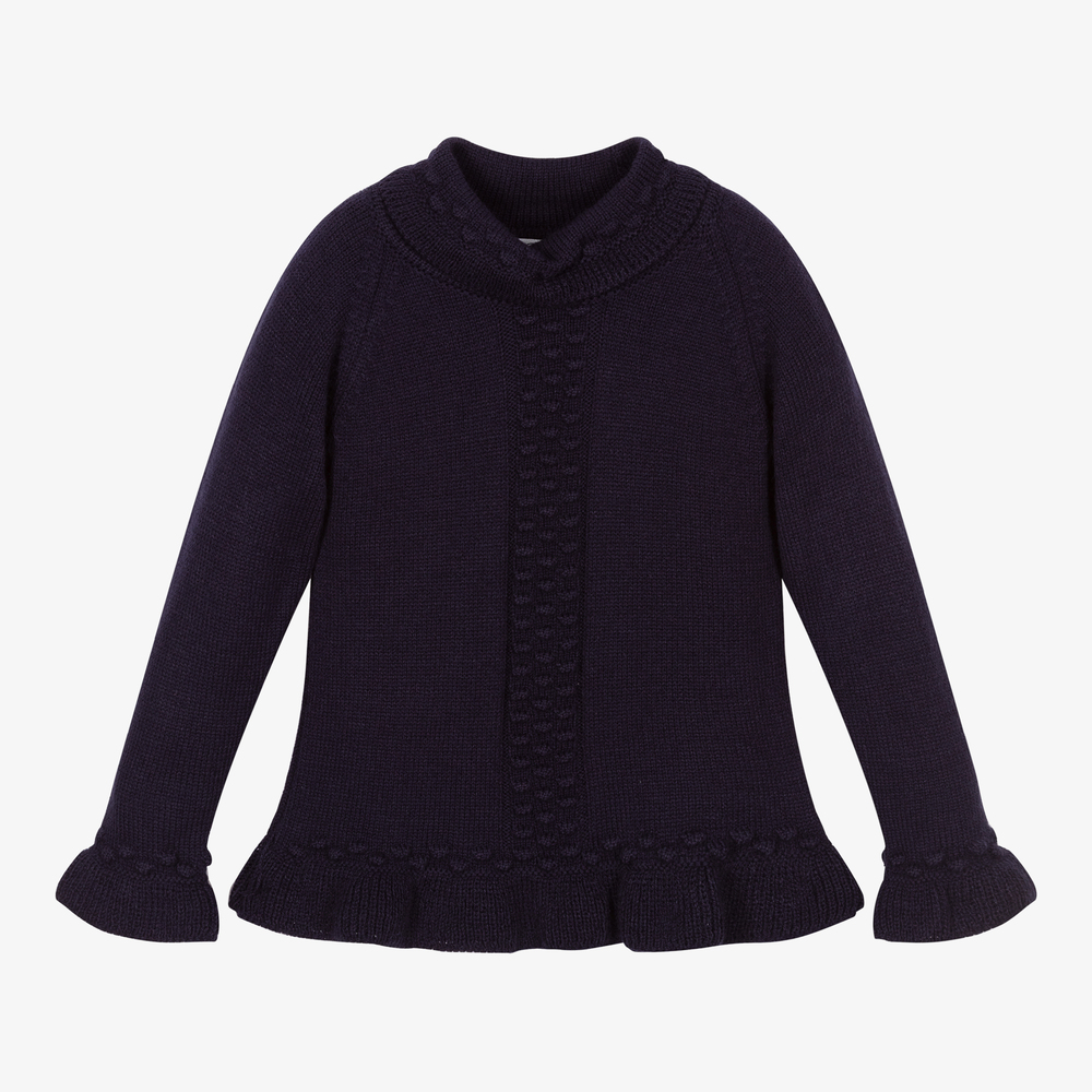 Miranda - Girls Blue Knit Roll Neck | Childrensalon