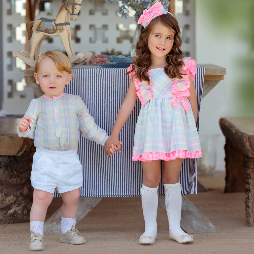 Miranda-Girls Blue & Pink Check Cotton Dress | Childrensalon Outlet
