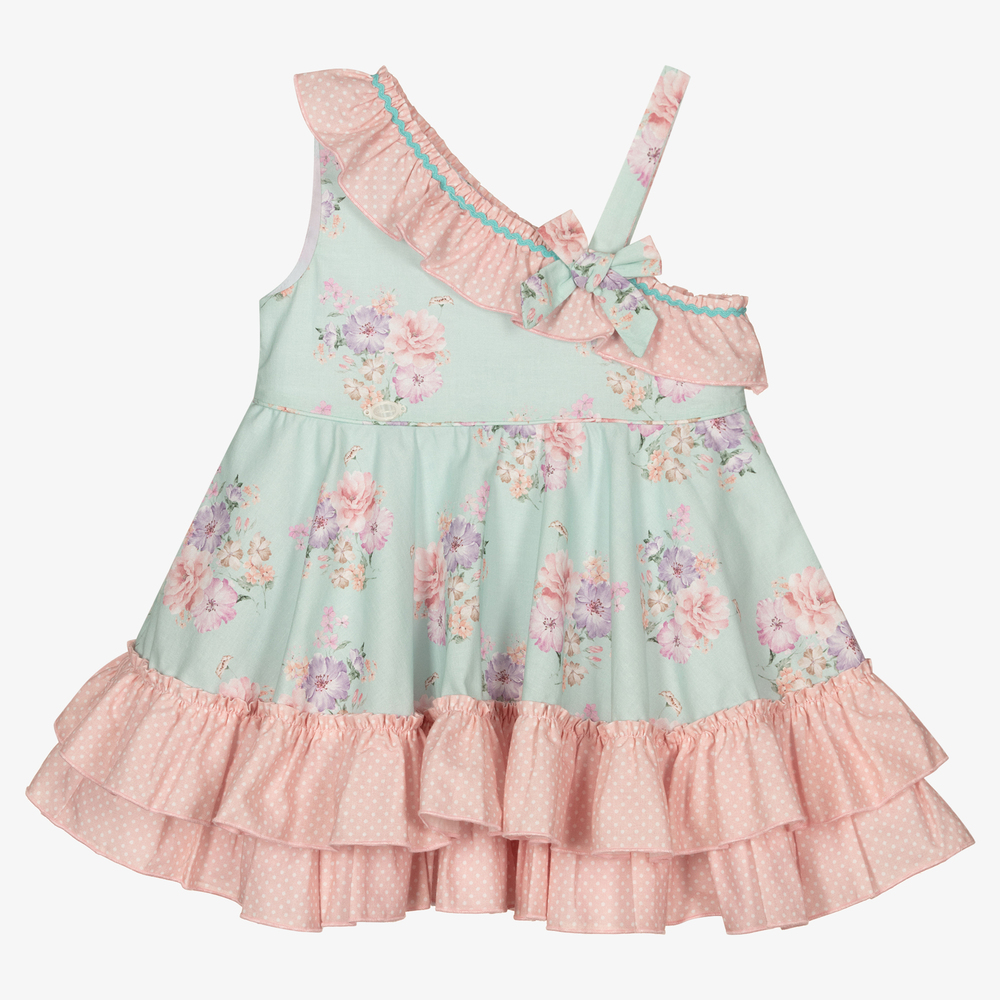 Miranda - Rüschenkleid in Blau und Rosa (M) | Childrensalon